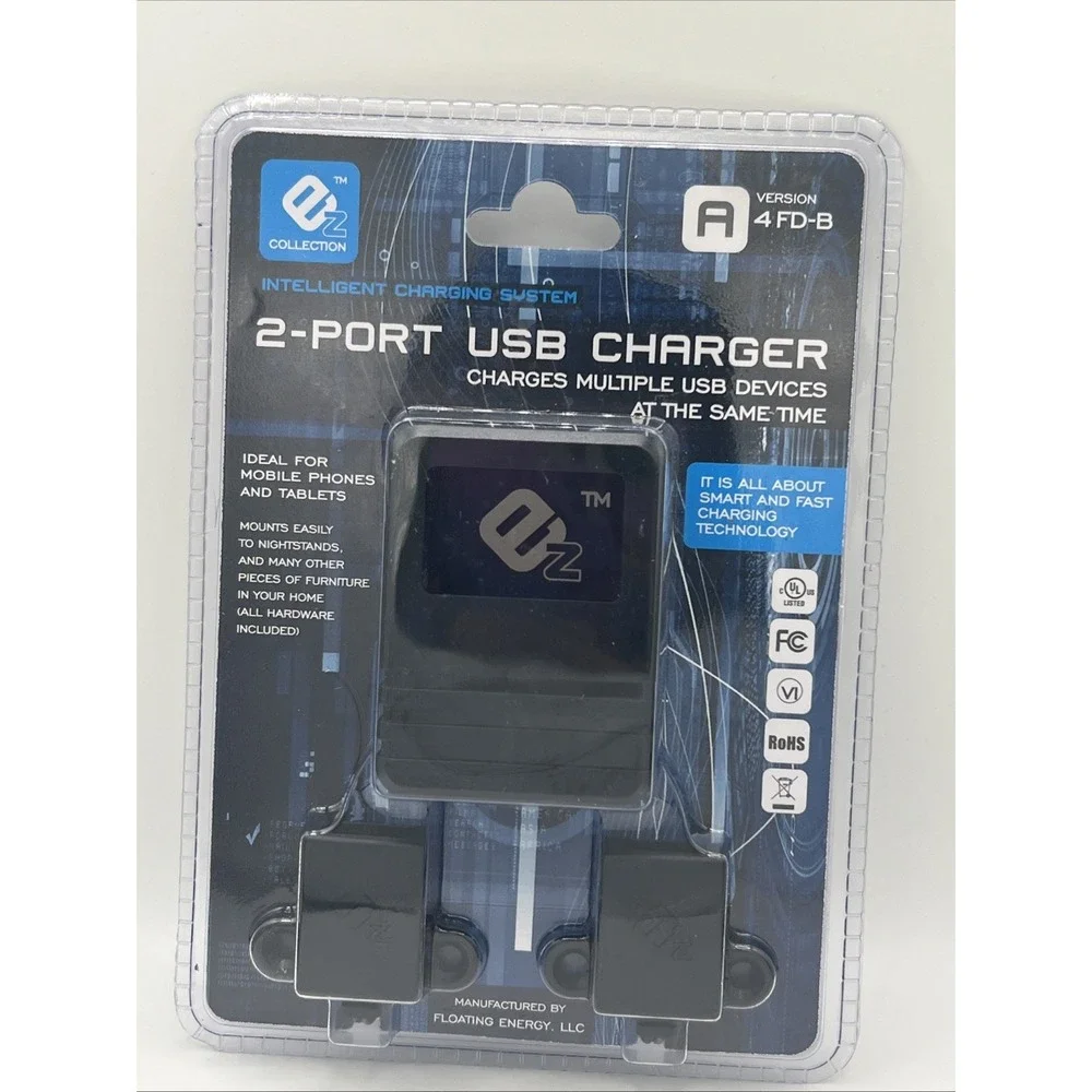 NEW EZ Collection 2 Port USB Charger Intelligent Charging System For Side Of Bed